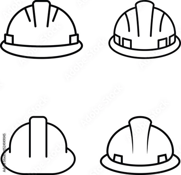 Fototapeta Minimalist Vector Icons of Construction Helmets in Front and Profile Views