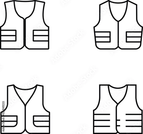 Fototapeta Minimalist Line Art of Four Stylized Vests with Unique Pocket Designs