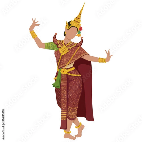 Obraz Thai Dancer in Traditional Costume - Vector Illustration