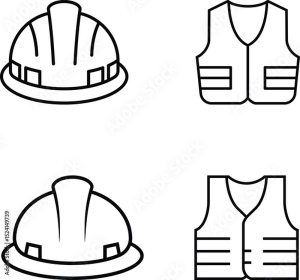 Fototapeta Minimalist Line Art Grid of Hard Hats and Safety Vests for Construction Safety Themes
