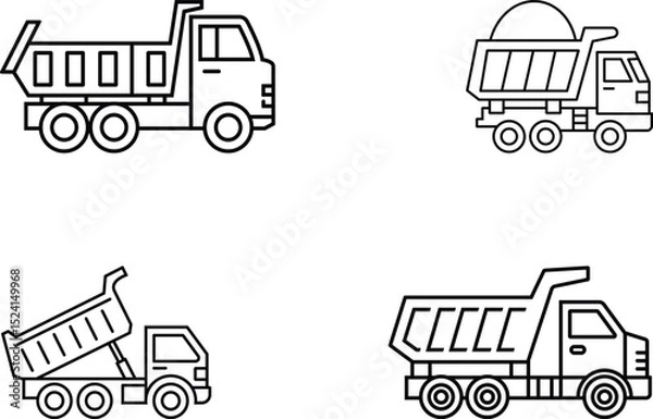 Fototapeta Minimalist Line Icons of Dump Trucks