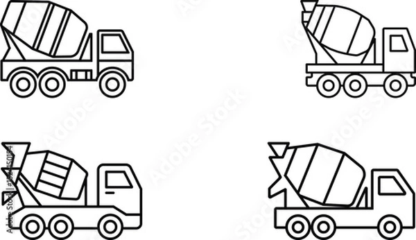 Fototapeta Minimalist Line Art of Cement Mixer Trucks in Grid Layout