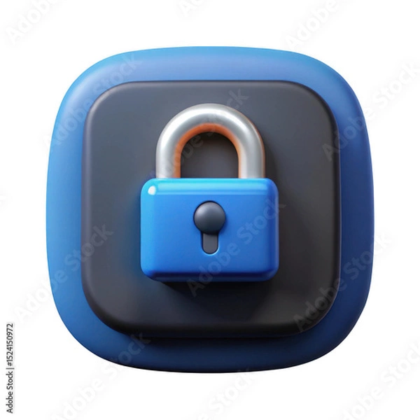 Fototapeta 3d render of blue padlock icon isolated on transparent background