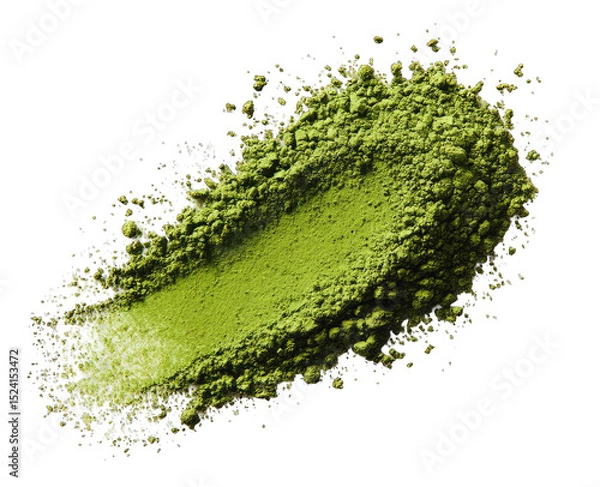 Fototapeta Green powder, slightly oblong, in mid-air, with light-colored particles