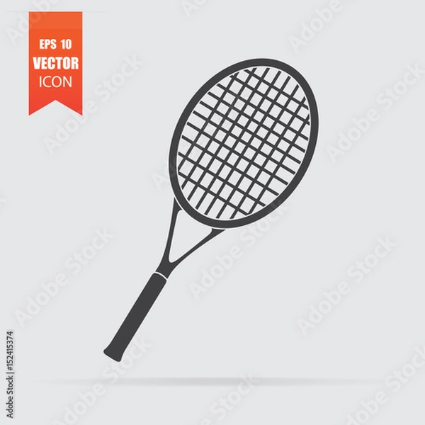 Obraz Tennis racquet icon in a flat style, isolated on a gray background.