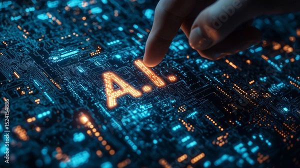 Fototapeta A.I. Artificial Intelligence Human Interaction Concept Digital Futuristic Background.