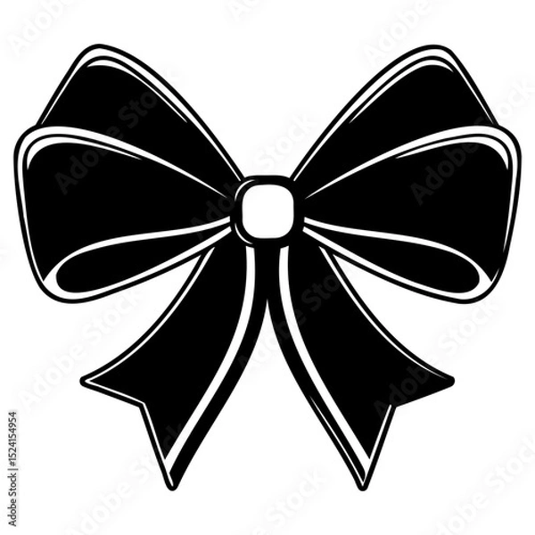 Obraz Illustration of a symmetrical black bow with white outlines and a square knot center on transparent background