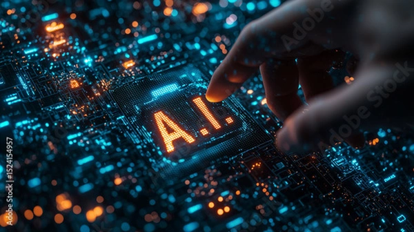 Fototapeta A.I. Artificial Intelligence Human Interaction Concept Digital Futuristic Background.