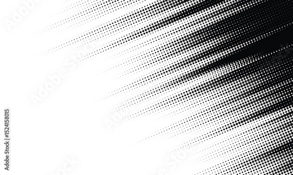 Obraz Abstract black and white halftone background with diagonal lines and gradient dot pattern. Perfect for pop art designs, comic book effects, vintage aesthetics, and digital graphic layouts.
