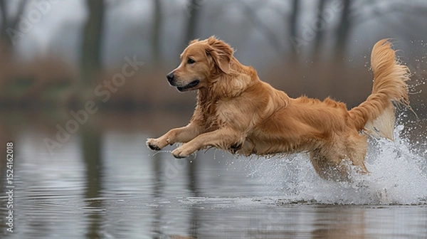 Fototapeta Euphoric Canine Leaps: A Splash of Joy