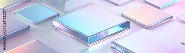 Fototapeta Pastel Glass Cubes Abstract Background, iridescent, 3D render Iridescent, Abstract