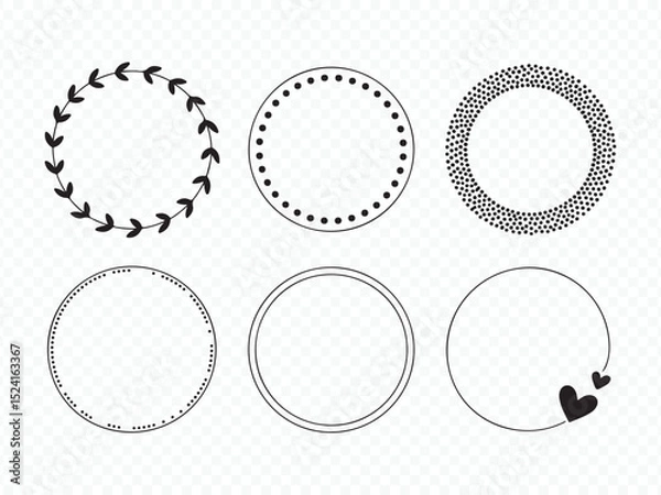 Obraz Hand drawn circular frames and border set in black and white Vector