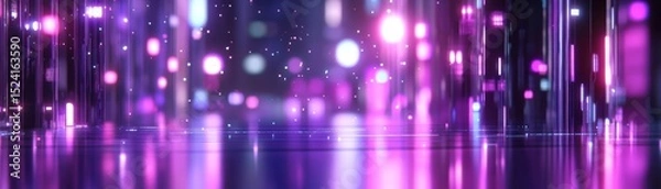Fototapeta Purple Neon Cityscape Glowing Lines and Bokeh, Abstract Background, Cyberpunk Cyberpunk, Neon