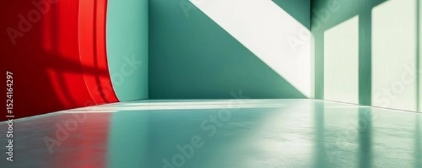 Fototapeta Red and Green Minimalist Room Interior with Light and Shadow, Abstract Background,Modern Design Interior Design, Architectural Visualization
