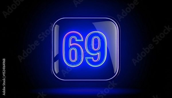Fototapeta Glowing colorful line inside the glass symbol 69 shape. 