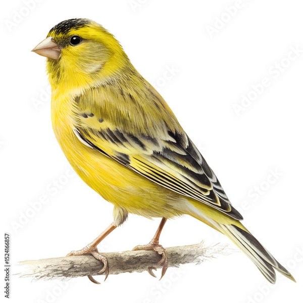 Fototapeta yellow wagtail isolated on white background, Beautiful yellow canary perched on a branch	