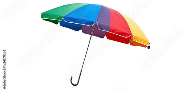 Fototapeta Colorful rainbow umbrella multicolor stripes beach parasol protection isolated on white transparent background