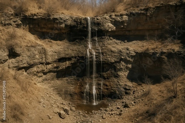 Obraz Global warming impacts on waterfall ecosystems and dry landscapes in shifting climates during late afternoon