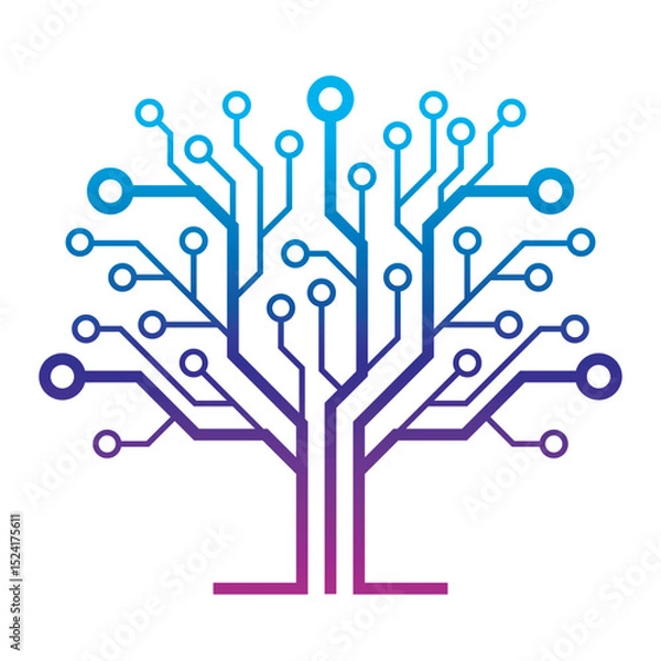 Fototapeta Gradient circuit board tree vector icon. 