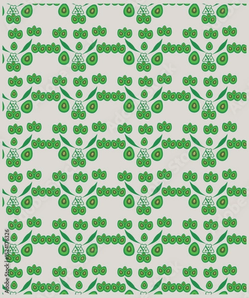 Fototapeta Avocados, fruits and leaves background. Avocado Pattern And Template. Sliced avocado on a Light background stock illustration. Seamless pattern of avocados 