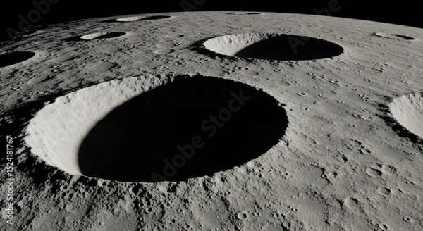 Fototapeta Close-up of lunar surface craters on the moon