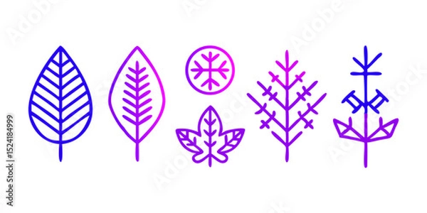 Fototapeta Elegant Minimalist Leaf and Snowflake Line Art Winter Botanical Illustrations