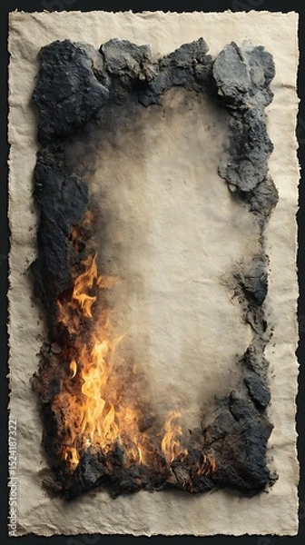 Fototapeta Textured Fire Frame Design on Old Paper with Burning Edges for Artistic Backgrounds and Projects.