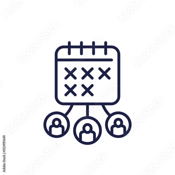 Obraz absence, absent at work line icon with calendar and employees, workers