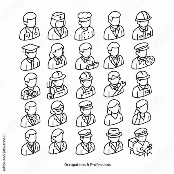 Obraz Isometric Professions Icon Set – Line Style