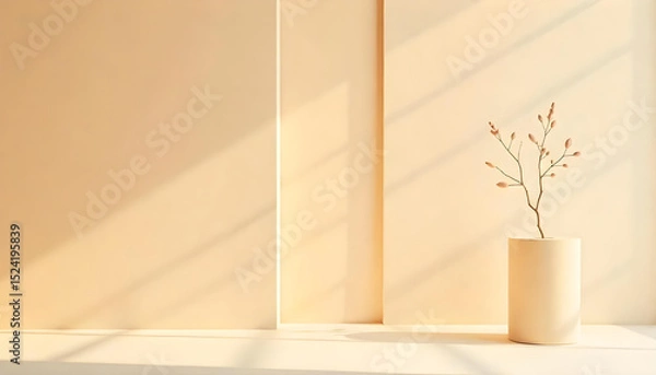 Fototapeta Minimal abstract background with soft beige and ivory tones, faint geometric lines, and light paper texture