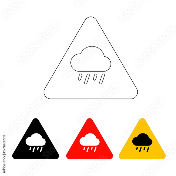 Obraz rain cloud triangle vector icon, line icon, black and white clouds, using red, black and yellow triangle buttons