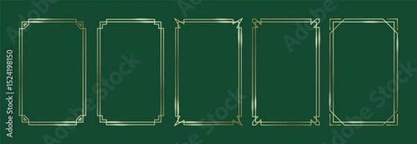 Fototapeta Golden Frames Set. Thin Line Gold Borders Luxury Minimalist Collection. Premium Vector Brass Outline Geometric Rectangles. Linear Decorative Banners with Black Background Isolated