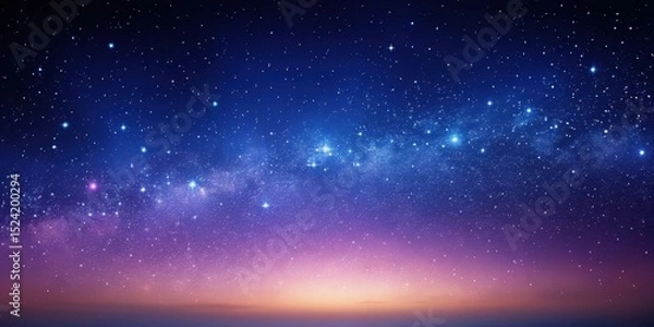 Fototapeta Mysterious night sky with a dark blue purple gradient background and stars twinkling in the distance, purple gradient, celestial