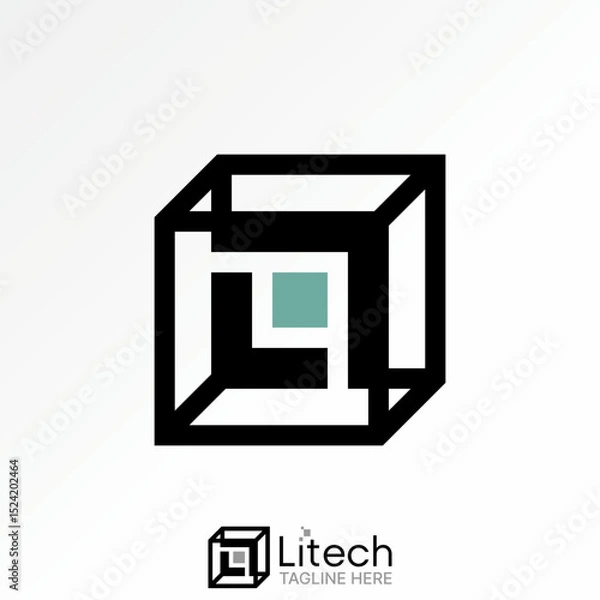 Fototapeta Logo design graphic concept creative premium vector stock image top sell 3D box square center initial L font virtual fantasy neon futuristic animation