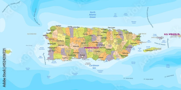 Obraz Detailed political Map of Puerto Rico