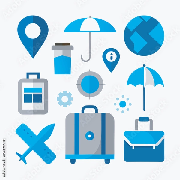 Fototapeta Flat design vacation icons with suitcase and globe 