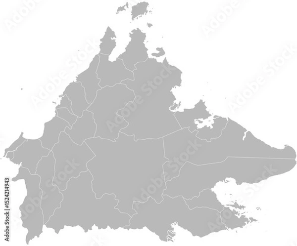 Fototapeta Sabah, Malaysia – administrative vector map with level 2 district boundaries (Web Mercator projection, PPT-compatible & fully editable)