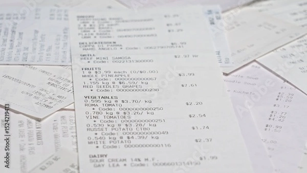 Fototapeta Uncontrollable food prices inflation concept. World crises with money buying ability. Spending and home finance budget. Inflation, taxes and tariffs on food prices concept. 
