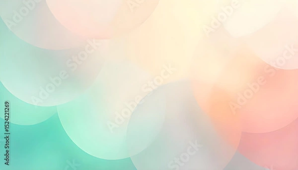 Fototapeta Delicate abstract background with overlapping translucent shapes in soft pink, mint green, and pale yellow