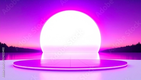 Fototapeta Capturing an ethereal synthwave landscape with a fisheye lens on a stark for a minimalist aesthetic.
