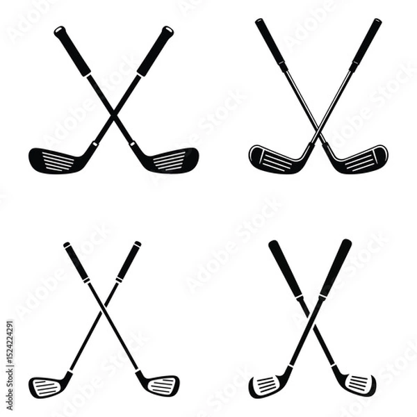 Obraz Set of Black Crossed Golf Clubs Icons – Vector Silhouette Style