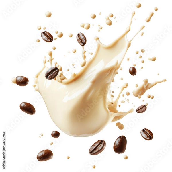 Fototapeta Creamer splash with coffee beans isolated on transparent background