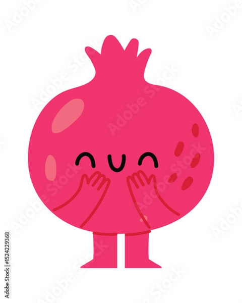 Obraz Laughing pomegranate cartoon character with hands on face, showcasing a cheerful and happy expression, perfect for healthy food or Rosh Hashanah projects