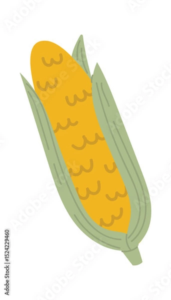 Obraz Ripe ear of corn with kernels showing, still partially covered by green leaves, offering a simple yet vibrant depiction of this popular vegetable
