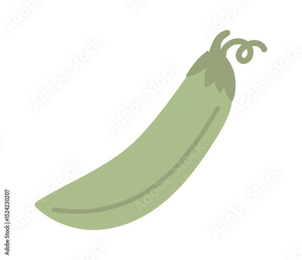 Obraz Minimalist vector illustration of a single green pea pod with tendril, isolated on a white background, representing healthy eating, fresh produce, and the simplicity of nature