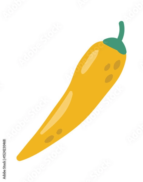 Obraz Hand drawn illustration of a yellow chili pepper isolated on white background, representing spicy food, healthy eating habits, and the vibrant flavors of different cuisines