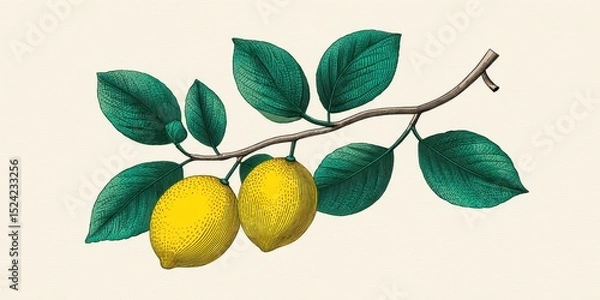 Obraz Elegant Vintage Lemon Illustration with Light Textures