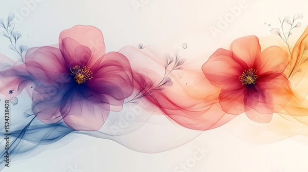 Obraz Delicate Floral Design, Abstract Waves, Soft Colors, Elegant Background