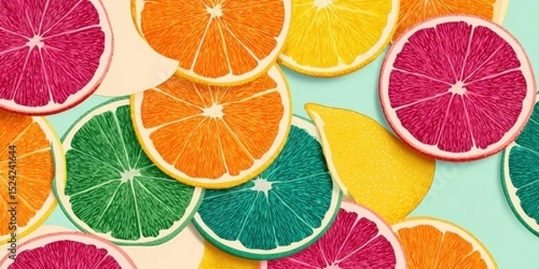 Obraz Bright Citrus Fruit Slices Illustration on Pastel Background