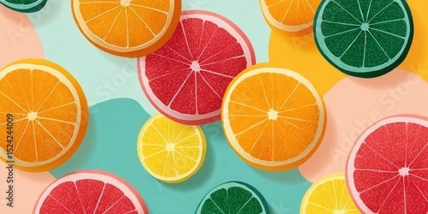 Obraz Colorful Sliced Citrus Fruits on Soft Pastel Background